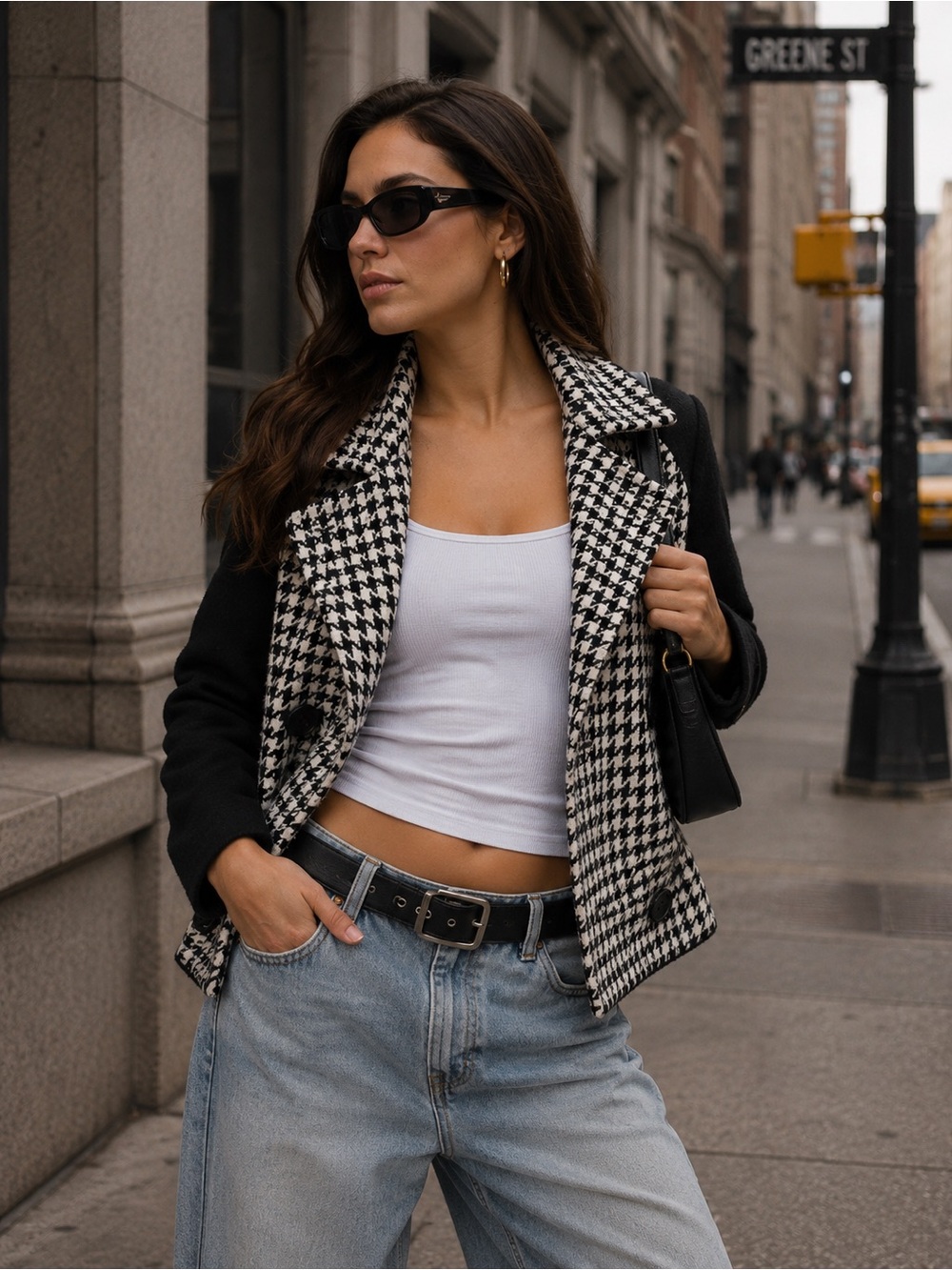 MAGASCHONI Houndstooth Knit Jacket Black White Double Breasted Quiet Luxury Sz S